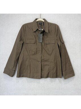 Alexandra Bartlett Jacket Womens 12 Brown Linen Blend Button Front Military